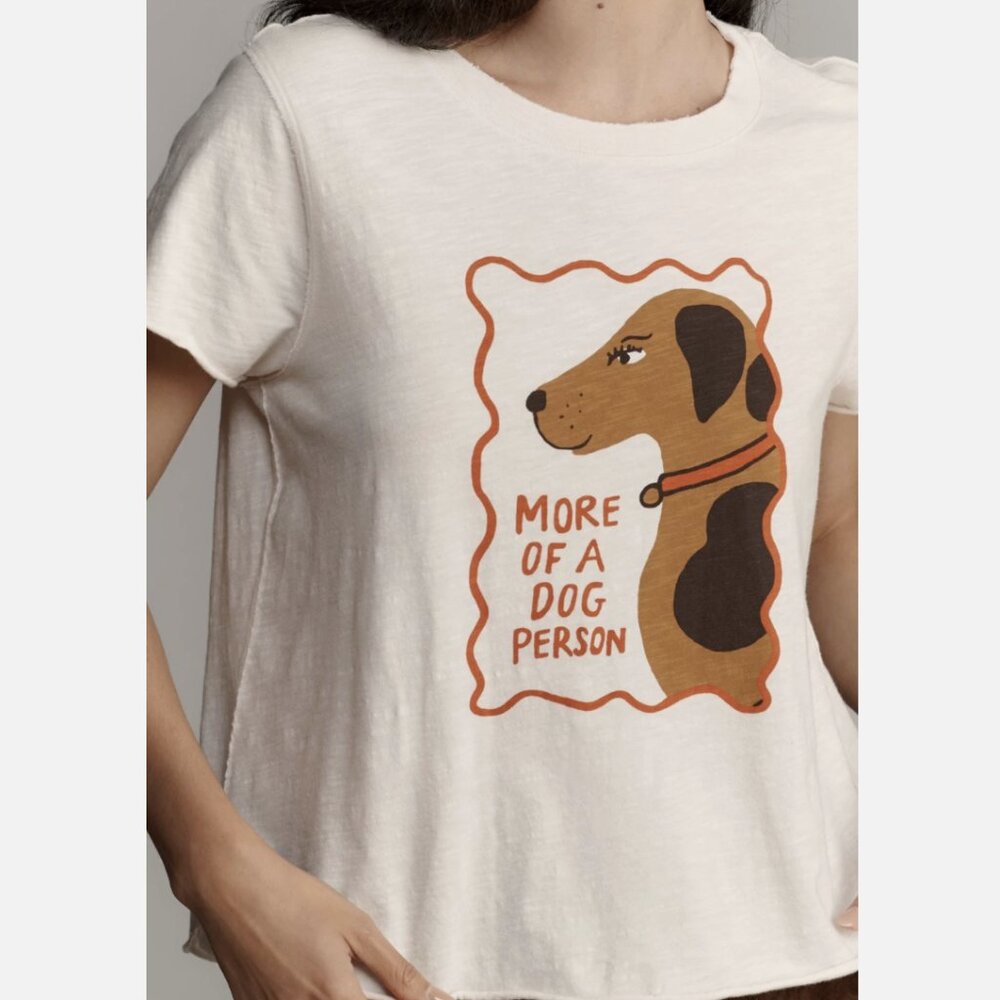 Anthropologie Maeve x Tulastra Ivory Dog Short-Sleeve Graphic Boxy Tee